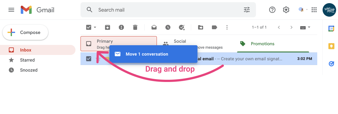 How to manually move emails from Promotions to Primary (One time)