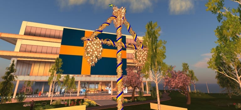 An exterior image of Sweden's erstwhile Second Life embassy