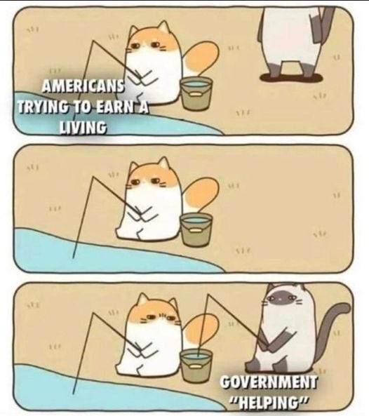 May be an image of cat and text that says 'AMERICANS TRYING το EARNA EARN LIVING GOVERNMENT "HELPING"'