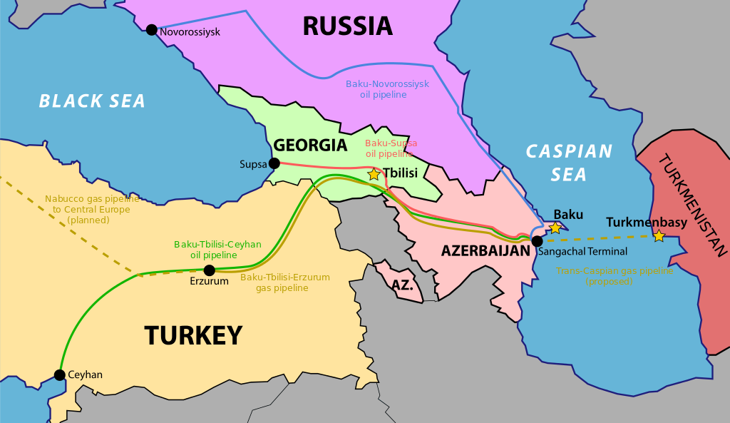 Oil and gas pipelines in the south Caucasus (Image: Thomas Blomberg, CC BY-SA 3.0, via Wikimedia Commons)