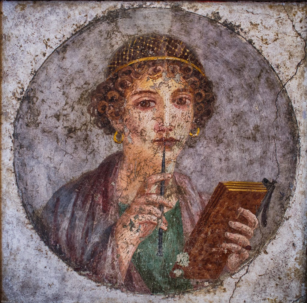 "Portrait of a young woman from Pompeii (so-called 'Sappho')" by Peer.Gynt is marked with CC PDM 1.0 