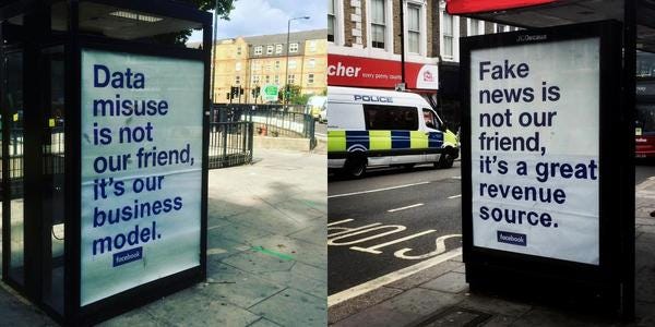 Facebook's ads in London #improved - Credit: Protest Stencil