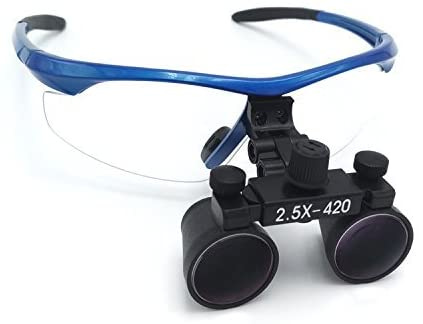 ZGOOD Surgical Medical Binocular Loupes 2.5X420mm Optical Glass DY-101 Plastic Frame with Antifog Blue