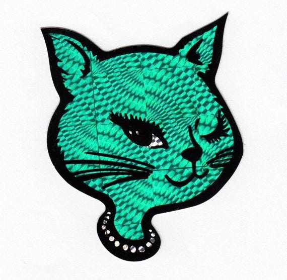 Vintage Winking Cat Vending Machine Sticker - 90&#39;s Retro Emerald Green  Prism Prismatic Kitty Kitten Wink Flirty Teal Collectible | Cat stickers,  Kitten, Cats