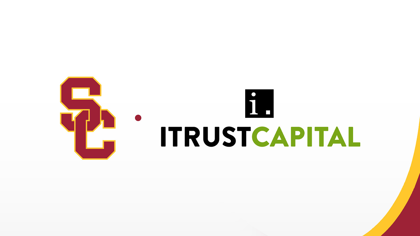 Graphic with USC's logo and iTrust Capital's logo 
