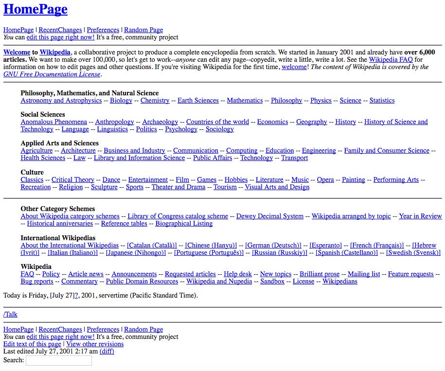 Wikipedia homepage (2001)