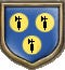 Azure Three Bezants, superimposed Fasces Sable