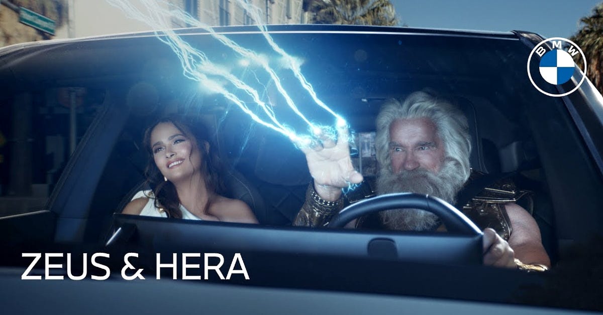 Arnold Schwarzenegger appears as Greek god Zeus in new BMW electric car  commercial