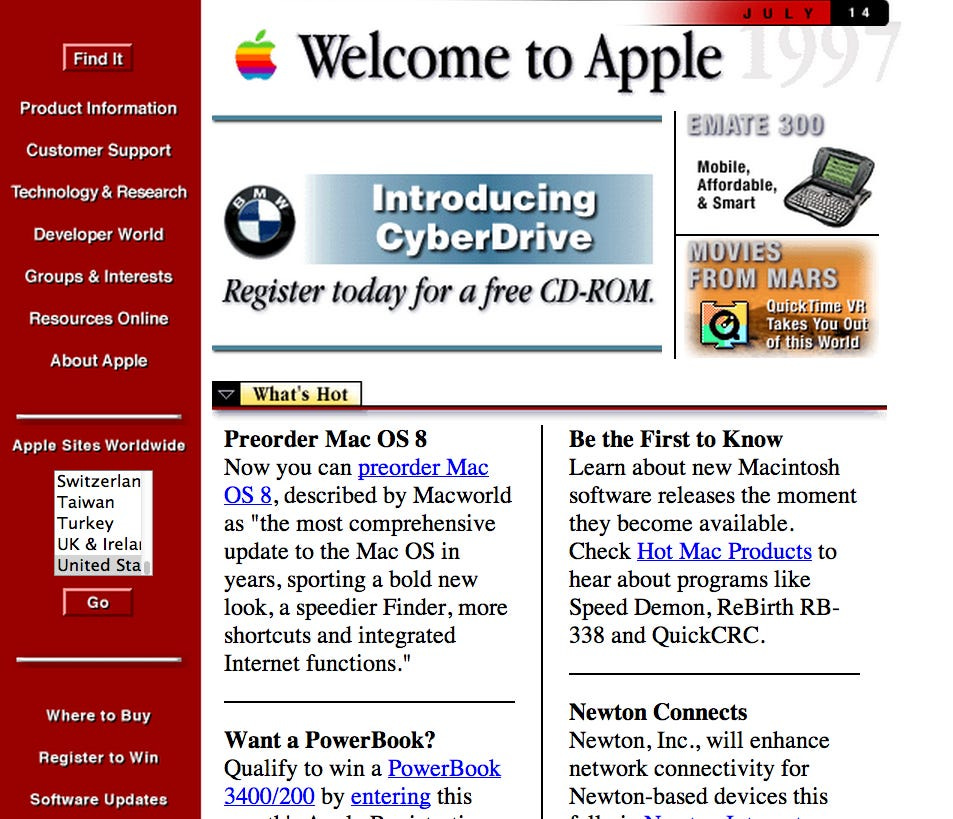 Apple Website Changes Through History
