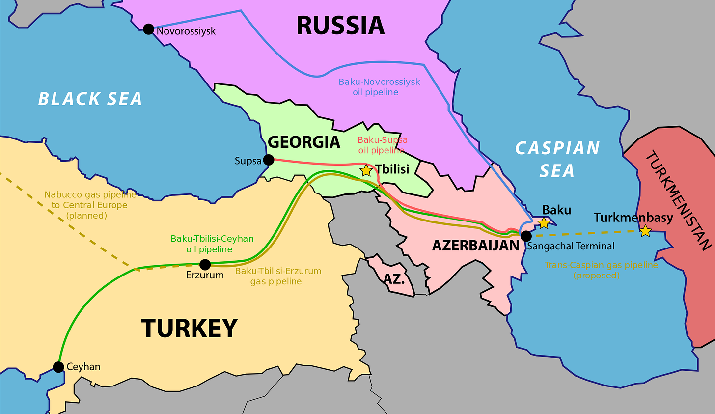 The Trans/Caspian gas pipeline would run under the Caspian Sea from Türkmenbaşy to the Sangachal Terminal, where it would connect with the existing pipeline to Erzurum in Turkey, which in turn would be connected to the Southern Gas Corridor, thus taking natural gas from Turkmenistan to Central Europe.