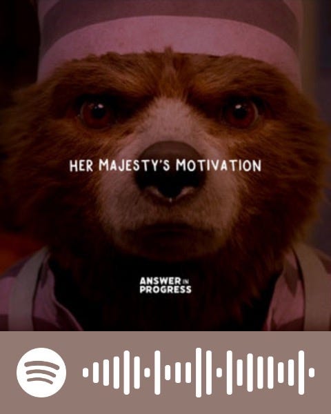 A photo of angry Paddington bear with a QR code to the playlist.
