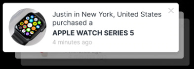 screenshot of a popup: "just in new york just purchased a apple watch series 5"