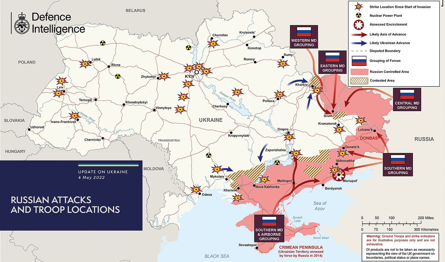 Russian attacks and troop locations map 4 May 2022