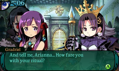 A screenshot from Etrian Odyssey 2 Untold, with Princess Crown's Gradriel making an appearance.