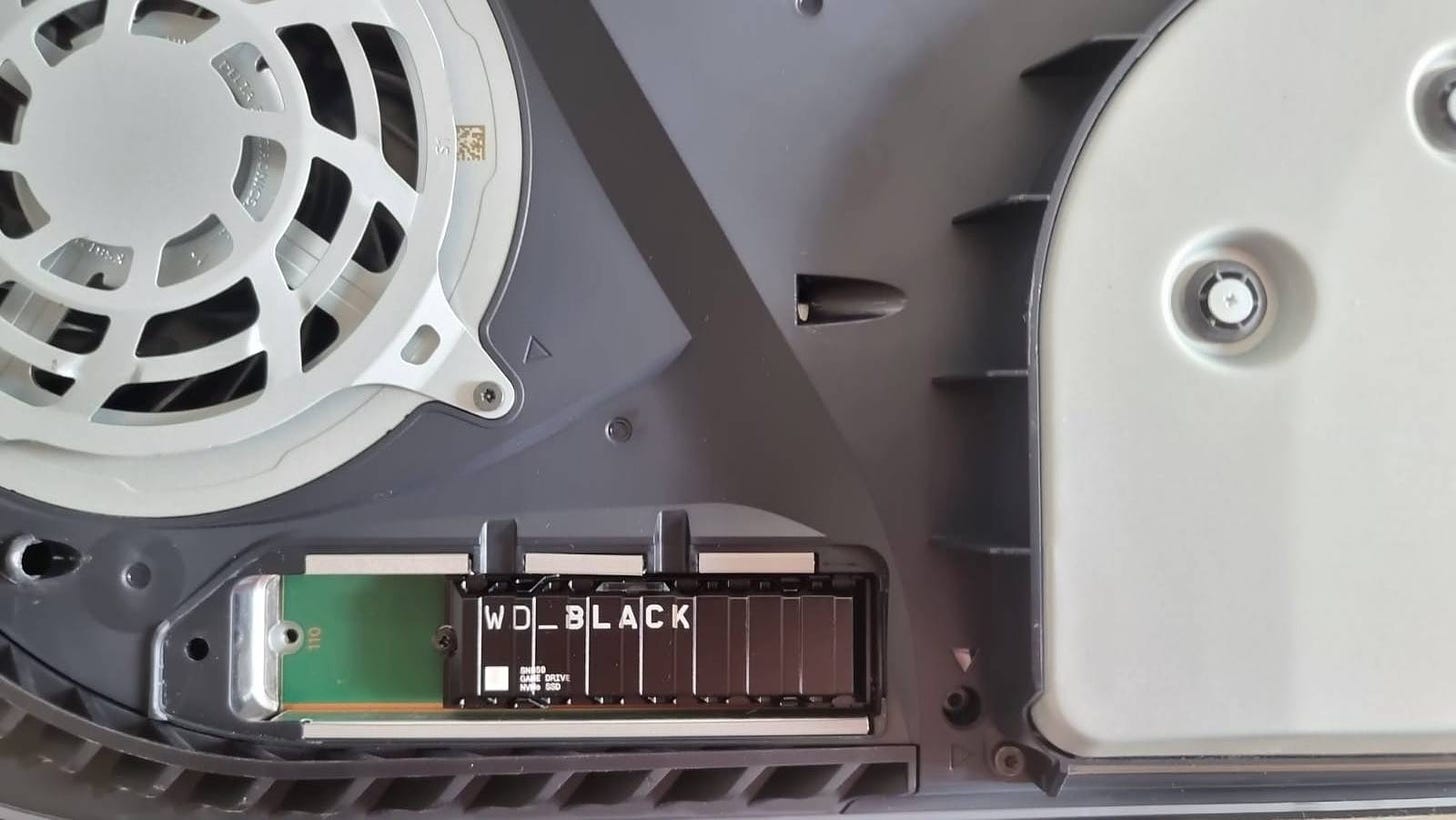 WD Black SSD with heat sink inside the PS5's SSD bay