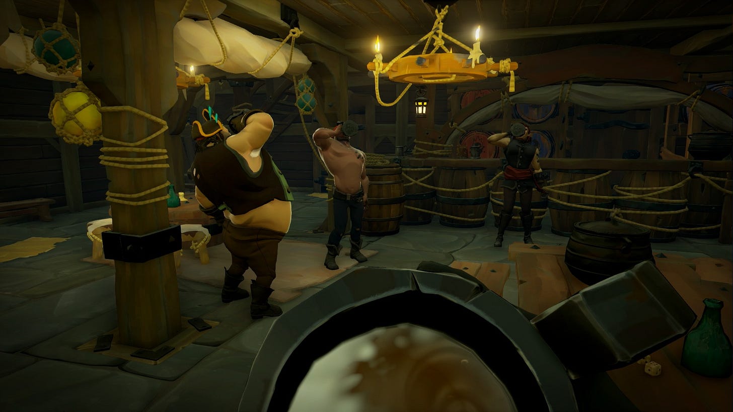 Pirates drinking grog in a tavern