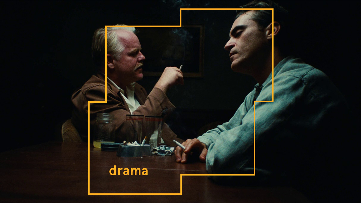 Phillip Seymour Hoffman and Joaquin Phoenix in The Master. Courtesy of Netflix.