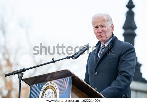 Columbia, South Carolina, USA - January 20, 2020: Presidential hopeful Joe Biden (D) speaks to 
attendees of the the 20th annual "King Day At The Dome" rally held at the S.C. Statehouse