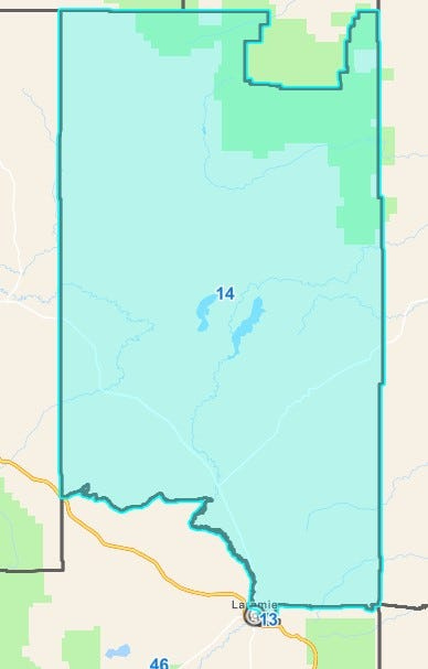 A blue shaded area shows House District 14 on a map.