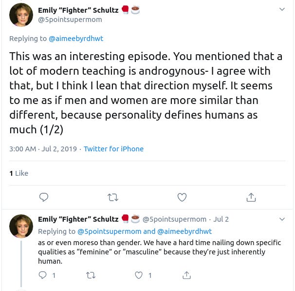 A follower of Aimee Byrd has a "hard time nailing down specific qualities as feminine or masculine" because they're all just human
