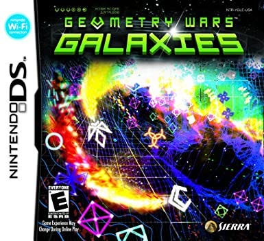 The cover art for the DS version of Geometry Wars: Galaxies, featuring various enemy ships and a whole lot of color.