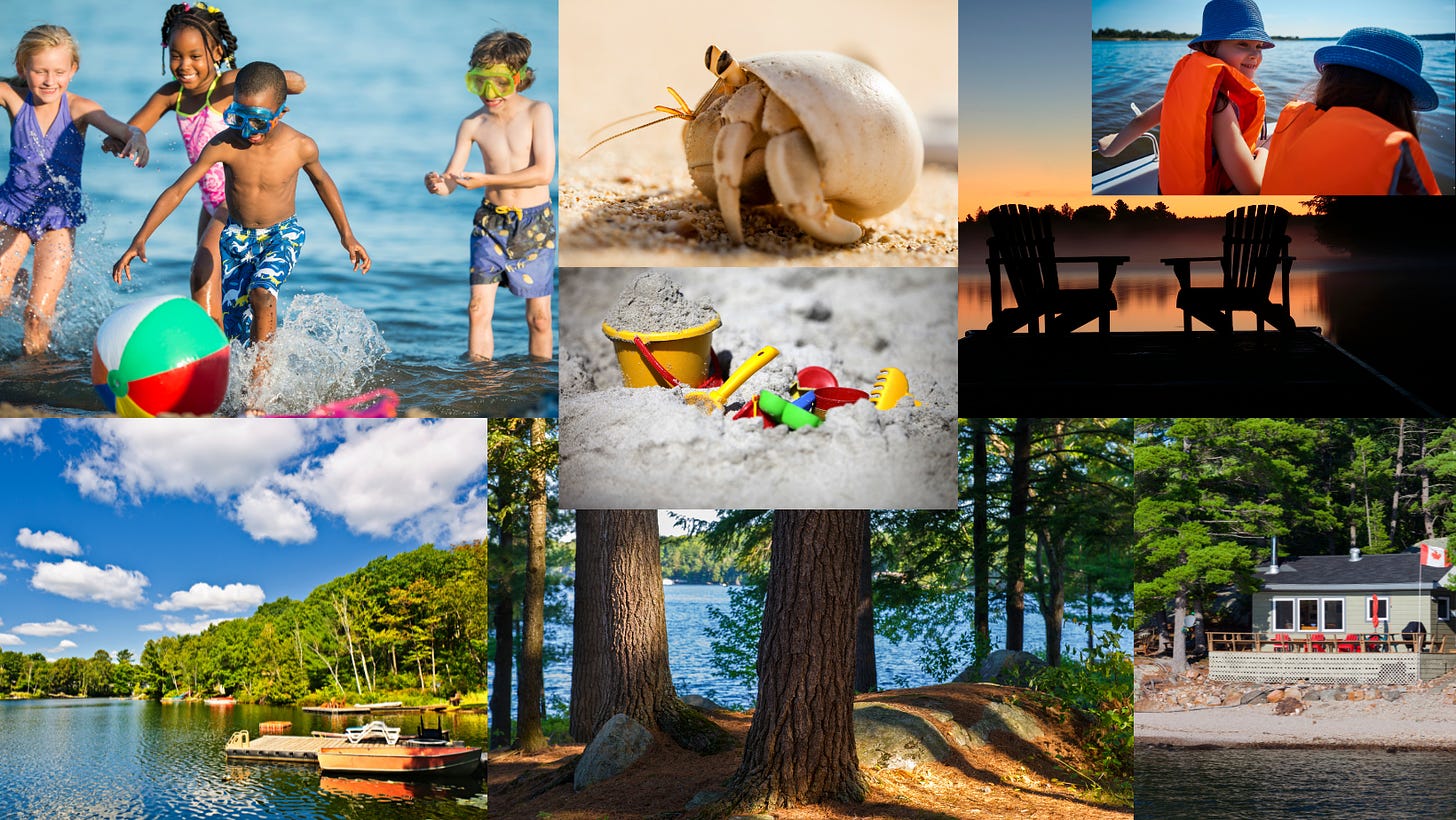 Cancer moodboard - images of cottage life, kids playing on a beach, etc.