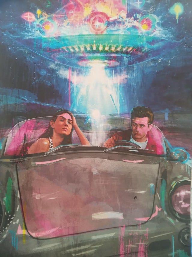 r/weyesblood - Mojo has awesome pic of James Dean driving Weyes Blood being chased by spaceship
