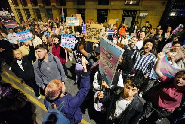 Protesters marched to the Mechanics Institute where the Woman's Place UK were holding a conference