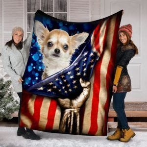 Chihuahua Dog American Flag Fleece Blanket APKEJ IOUCAB