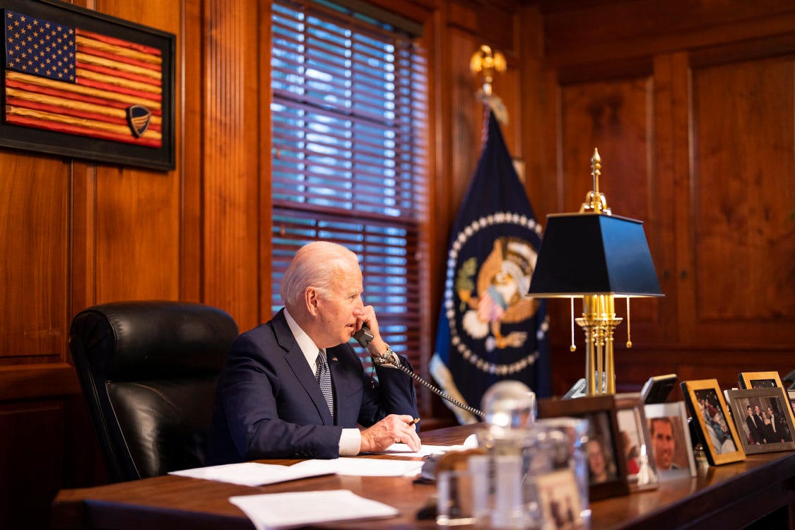 US President Joe Biden speaking on the phone with Russian President Vladimir Putin on December 30, 2021 (Image: Twitter/@WhiteHouse)
