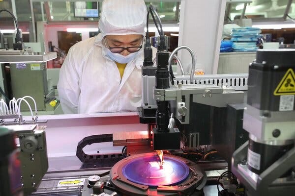 A semiconductor factory in Nantong, China. New limits on sales of semiconductor technology aim to slow the progress of Chinese military programs.
