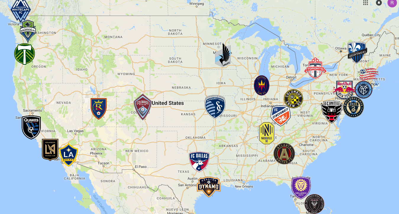 MLS Map | Teams | Logos - Sport League Maps : Maps of Sports Leagues