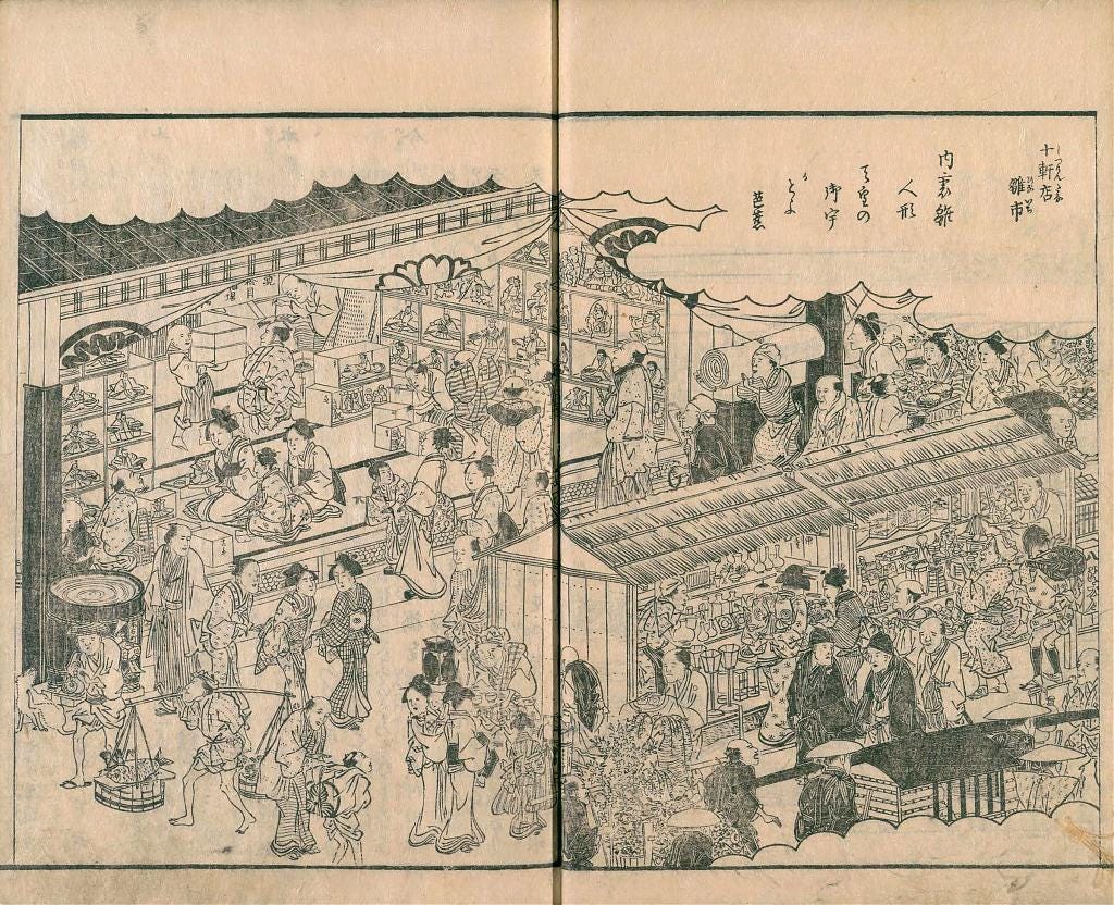 The doll market at Nihonbashi in Edo in the 1830s.