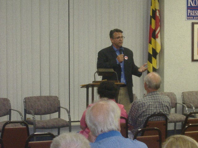 Congressional hopeful John Leo Walter makes his point during his remarks at the Wicomico County Republican Straw Poll.