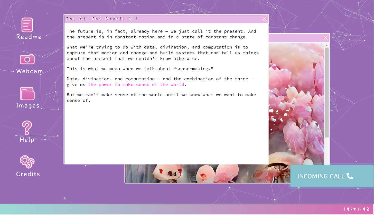 Screenshot of website designed to look like a computer desktop