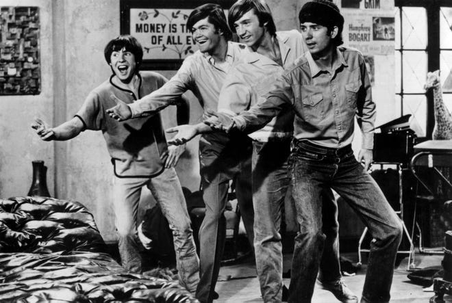 Davy Jones, Micky Dolenz, Peter Tork and Michael Nesmith, members of the 1960s music and television group "The Monkees."