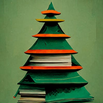 picture of a strange Christmas tree with books