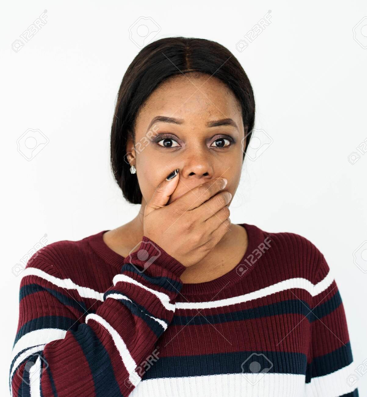 African Woman Cover Her Mouth With Hand Stock Photo, Picture And Royalty  Free Image. Image 113368674.