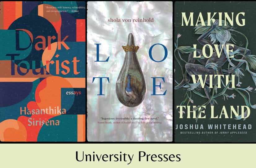 Cover images of the featured books in a row about the text ‘University Presses’ on a light green background.