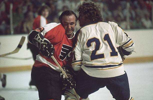 Hockey: NHL Playoffs, Philadelphia Flyers Ed Van Impe in action vs Buffalo Sabres, Buffalo, NY 5/20/1975