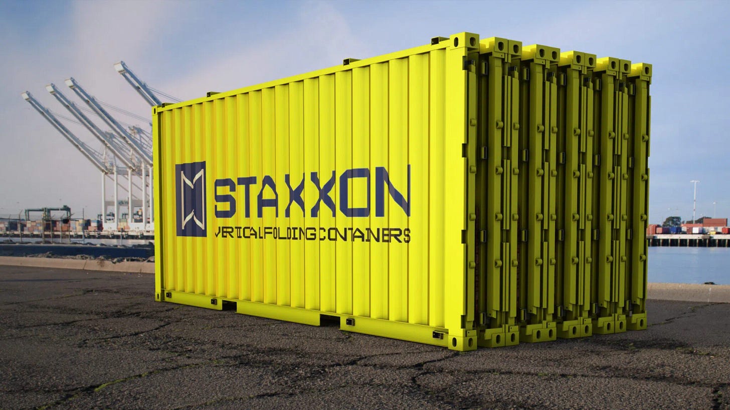 A Staxxon collapsible shipping container. A Staxxon collapsible shipping container.