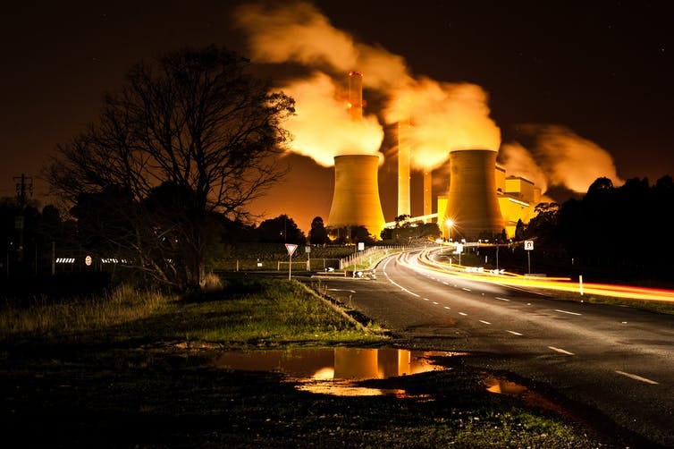 Coal plant at night