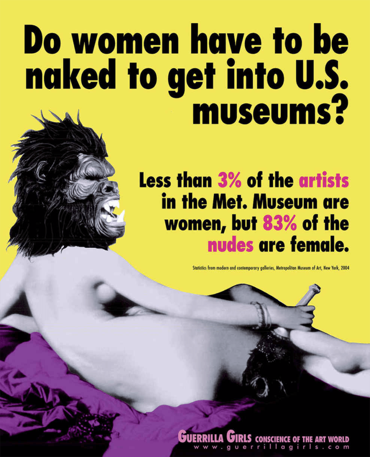 Cartaz de 1985 das Guerrilla Girls, sobre a ausência de obras de arte feitas por mulheres nos museus dos Estados Unidos.