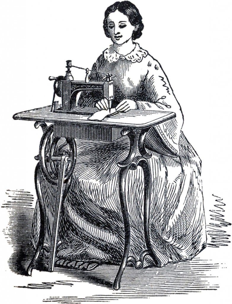 Victorian print of woman sewing