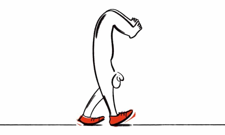 Illustration of man walking on his hands