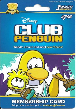 Free: Club Penguin 30 Day Membership Card - Gift Cards ...
