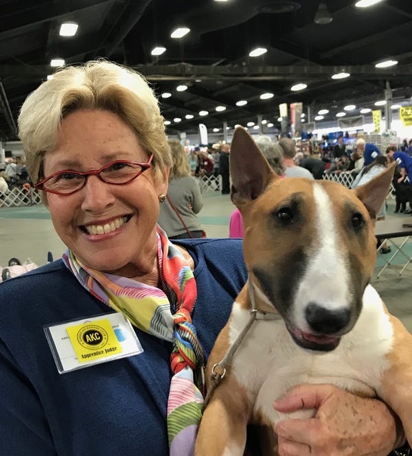 Loyal subscriber Sheila is a judge for the American Kennel Club. Here she is with a Miniature Bull Terrier at a dog show in Louisville, Kentucky. Sheila currently judges 17 breeds — 14 Hounds, 2 Non-Sporting, and 1 Working. If you’d like your pet to appear in The Highlighter, please let me know! j.mp/nominatepet