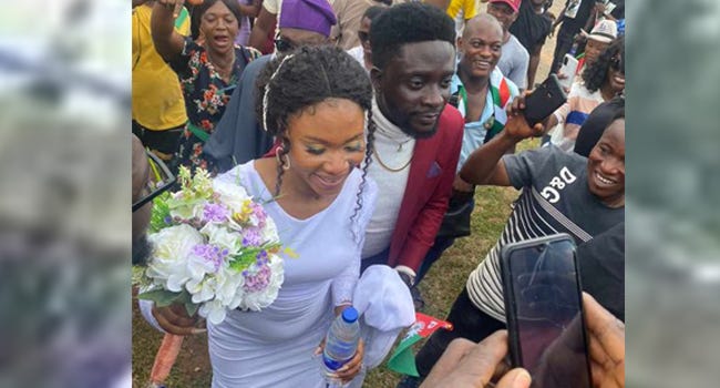 The couple joined a huge crowd of supporters for the rally in Abuja, Nigeria.
