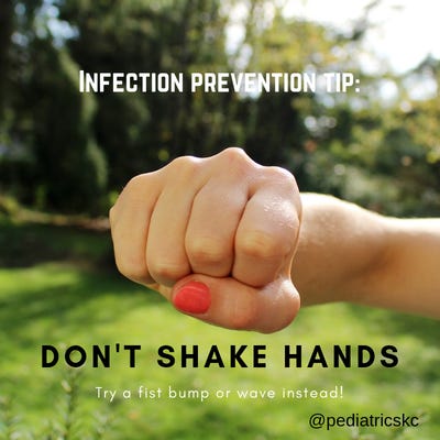 Help prevent the spread of germs. Don't shake hands. Offer a fist bump or wave. #infectionpreventiontip