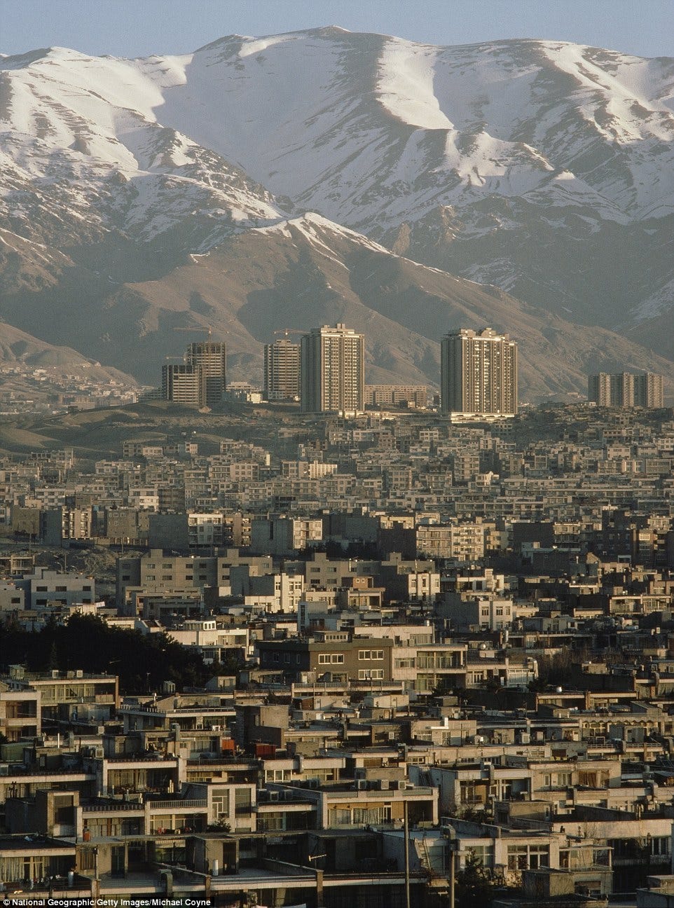  A view of a middle-class suburb in Tehran overlooked by the mountains and captured in the early 1970s